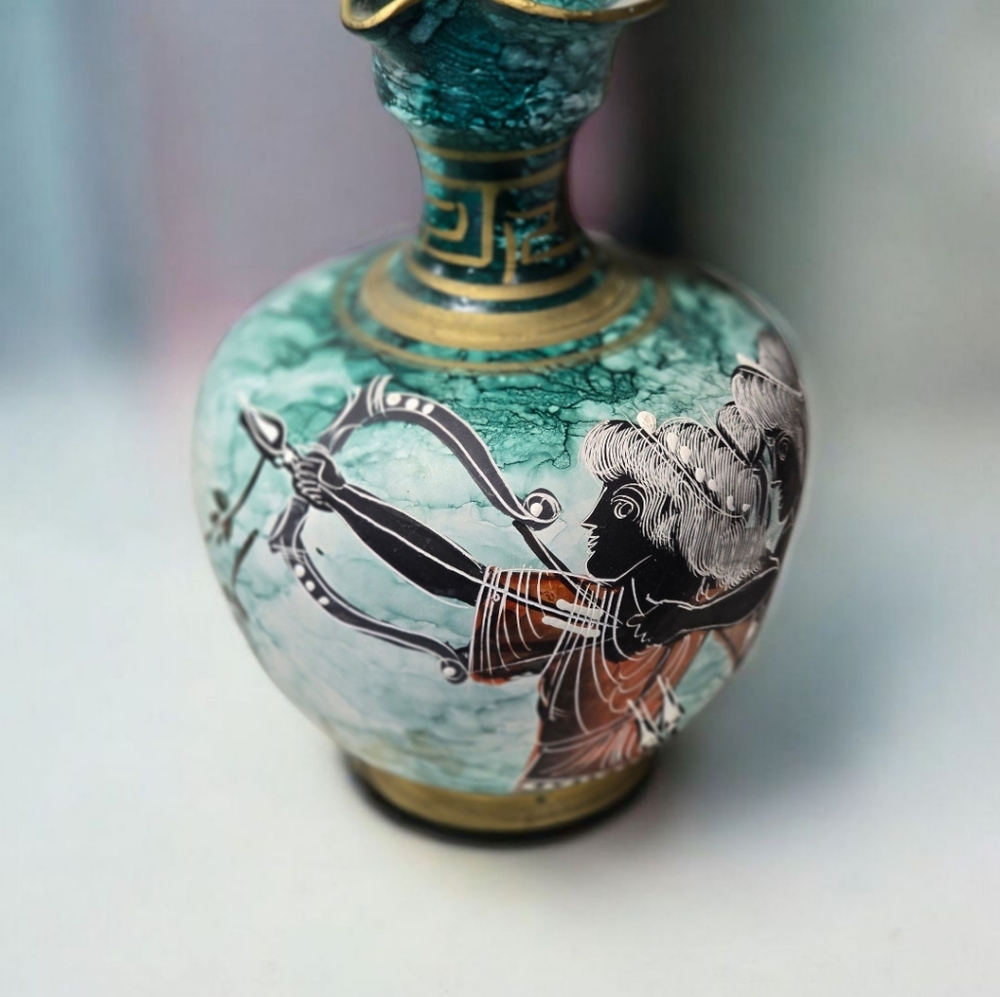Ancient Greek Art Ceramic vase hand painted and decorated - Teal Vintage - Picture 3 of 7